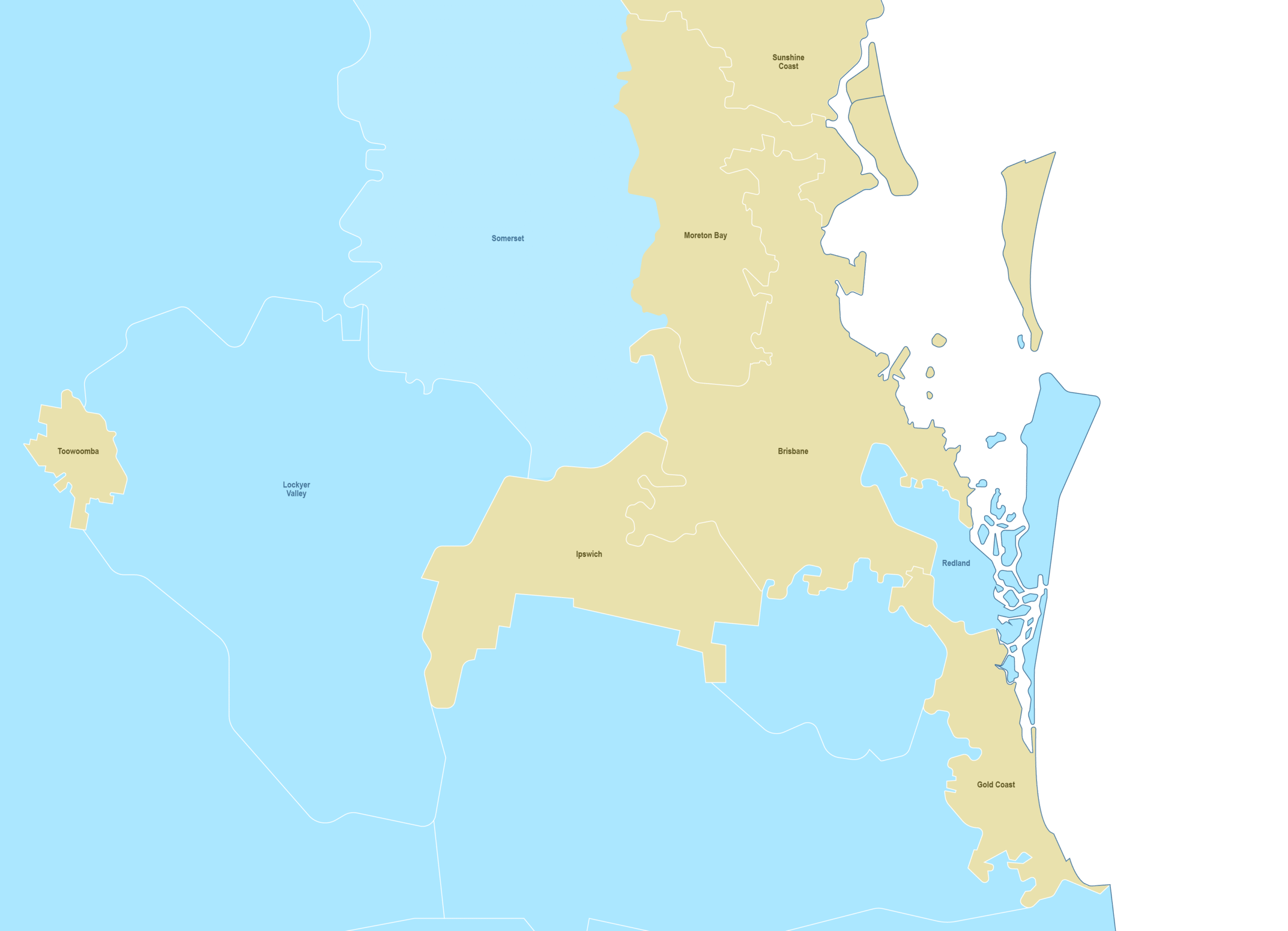 A map of South-East Queensland showing the OCA coverage areas